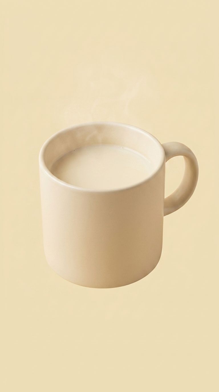 Cream mug filled with warm almond milk