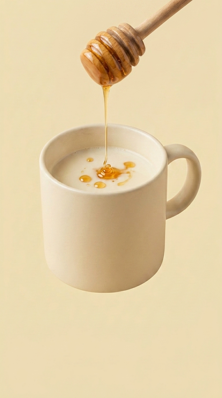 Wooden honey dipper drizzling raw honey into the mug